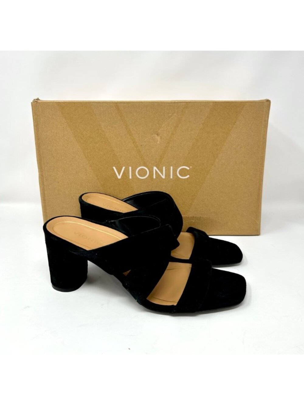 Vionic Merlot Women's Black Suede Slide Sandals Size 7.5 W Arch Support Comfort - Picture 3 of 9